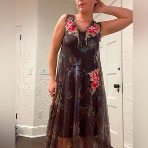 Johnny Was Embroided Dress w/ Cotton Slip